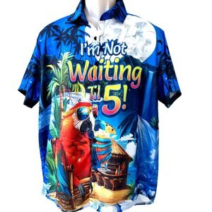 Mens Tropical Hawaiian Shirt Parrot "I'm Not Waiting Til 5" Button Up Beach XL